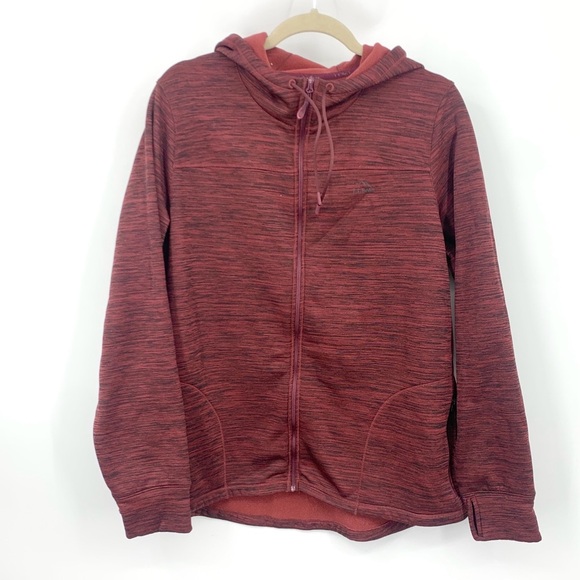 LL Bean Women Size 1X Plus Hoodie Zip Front Sweatshirt Maroon Red Fleece Lined - Picture 1 of 8